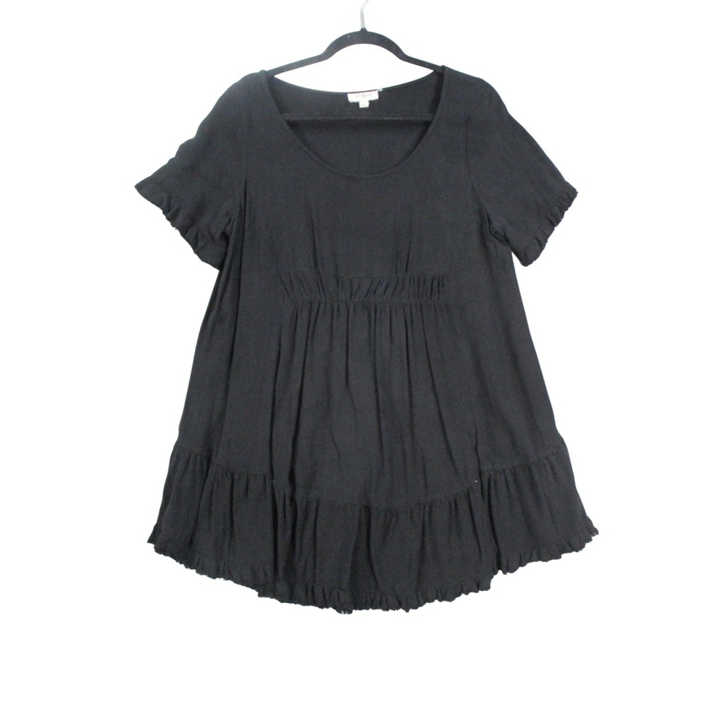Joie Women Black Babydoll Top Short Sleeve Empire Waist Ruffle Hem Blouse Small